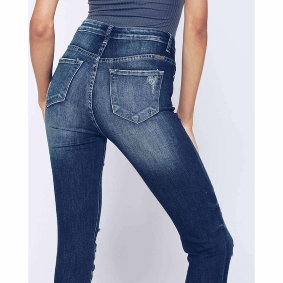 NEW- Stretchy Dark Two Layer Ankle Skinny Jeans - Picture 4 of 8